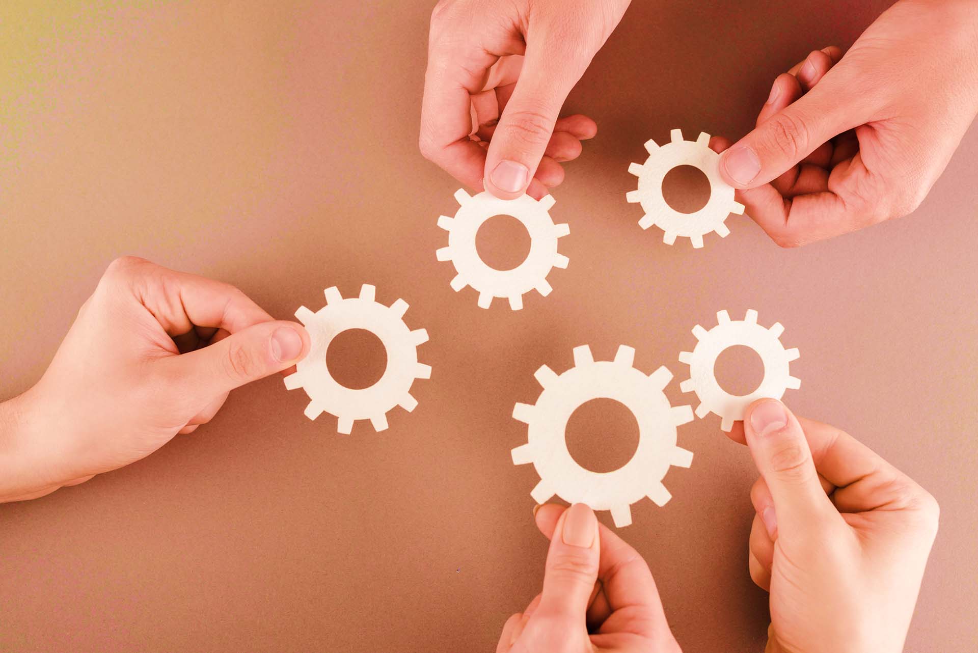A business team collaborating around a table